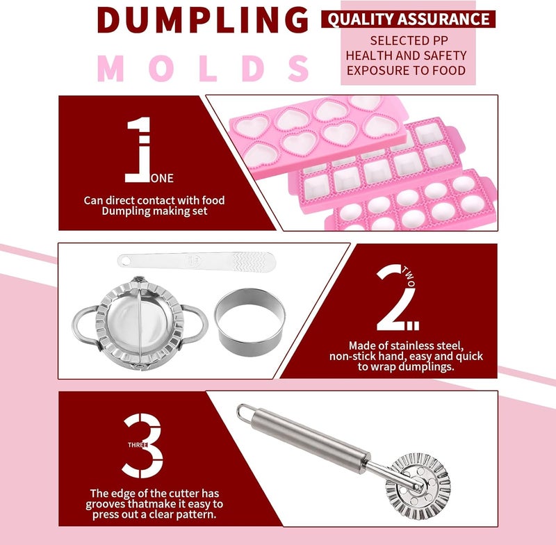 Krbnk 8pcs Ravioli Mold Set- 3 Rectangle Ravioli Maker Press + Dumpling/Pasta Cutter, Round Ravioli Cutter, Rolling Wheel, Dough Rolling Pin - Complete Pasta Making Tools for Ravioli Empanada - Image 2